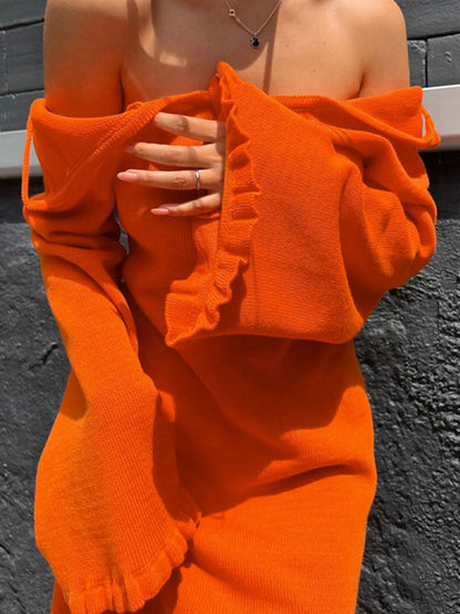 2026 Women Ins Style Sexy Backless Neck-hanging Long Sleeve Fishtail Dress Knit Beachwear Summer Swimsuit Bikini Cover-ups A2825