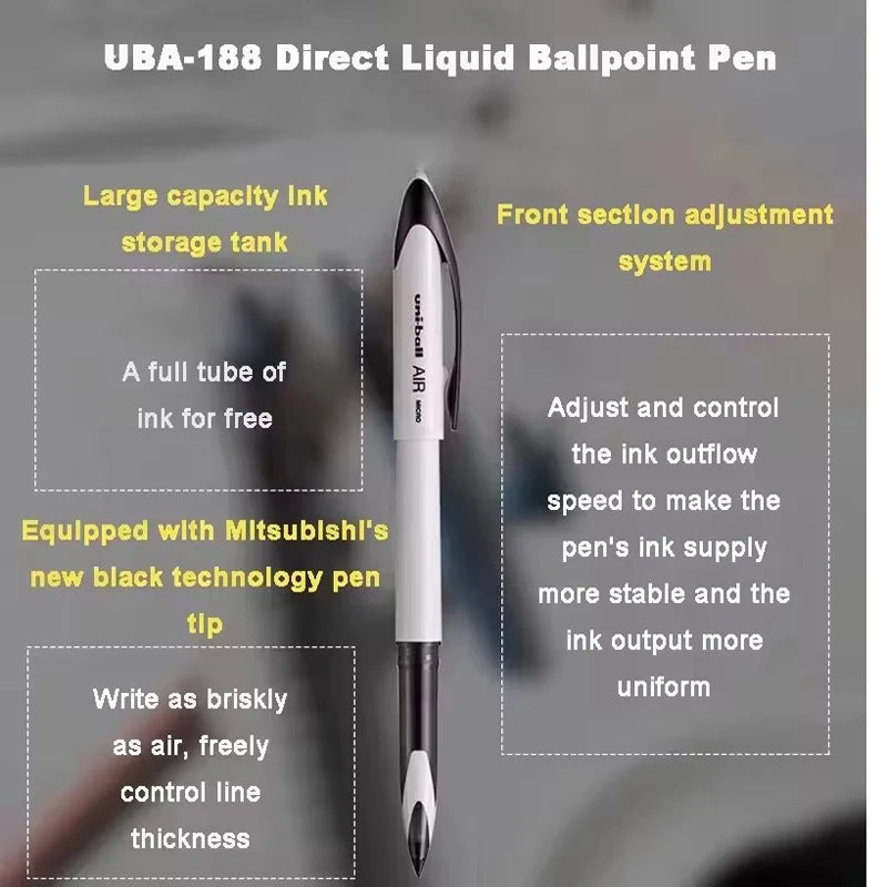 Uni Ball Air Micro Gel Rollerball Pen UBA-188 0.5/0.7MM Japanese Stationery Black Technology Straight Liquid Free Control Ink