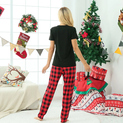 2025 New Year's Costume Short Sleeve Christmas Pajamas Set Matching Outfits for Family/Couples/Kids T-shirt+Trousers Sleepwear