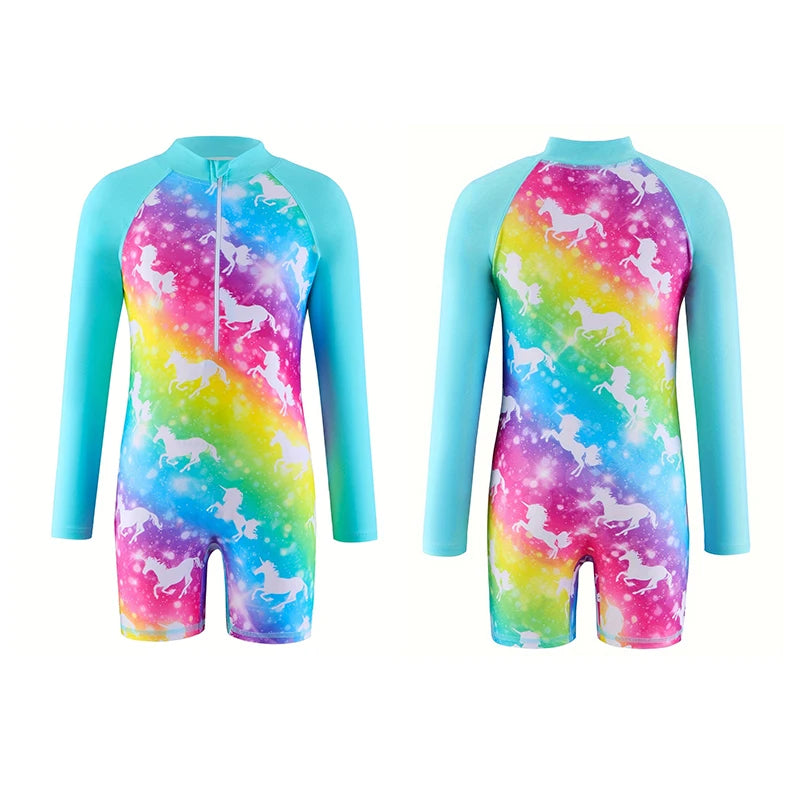 Swimsuit For Girl's Gradient Tie Dye Children Long Sleeve Rash Guard Kids Swimming Suit Pool/Beach Girl Swimwear For 3-12Year