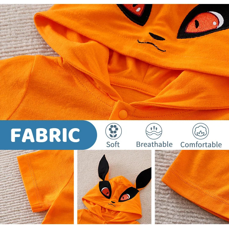 Summer Boys and Girls Cute Anime Fox Hat Cotton Comfortable Casual Short Sleeve Baby Bodysuit