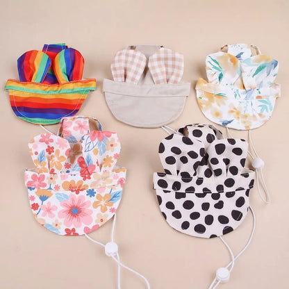 Pet Supplies With Ear Dog Sunscreen Hat Cute Colorful Dog Fisherman Hat Adjustable Pet Baseball Cap Small and Medium Dogs