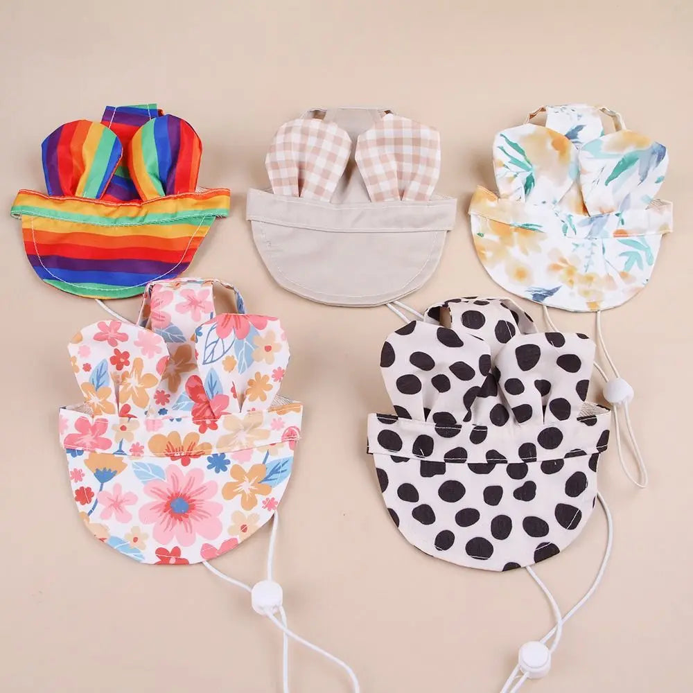Pet Supplies With Ear Dog Sunscreen Hat Cute Colorful Dog Fisherman Hat Adjustable Pet Baseball Cap Small and Medium Dogs