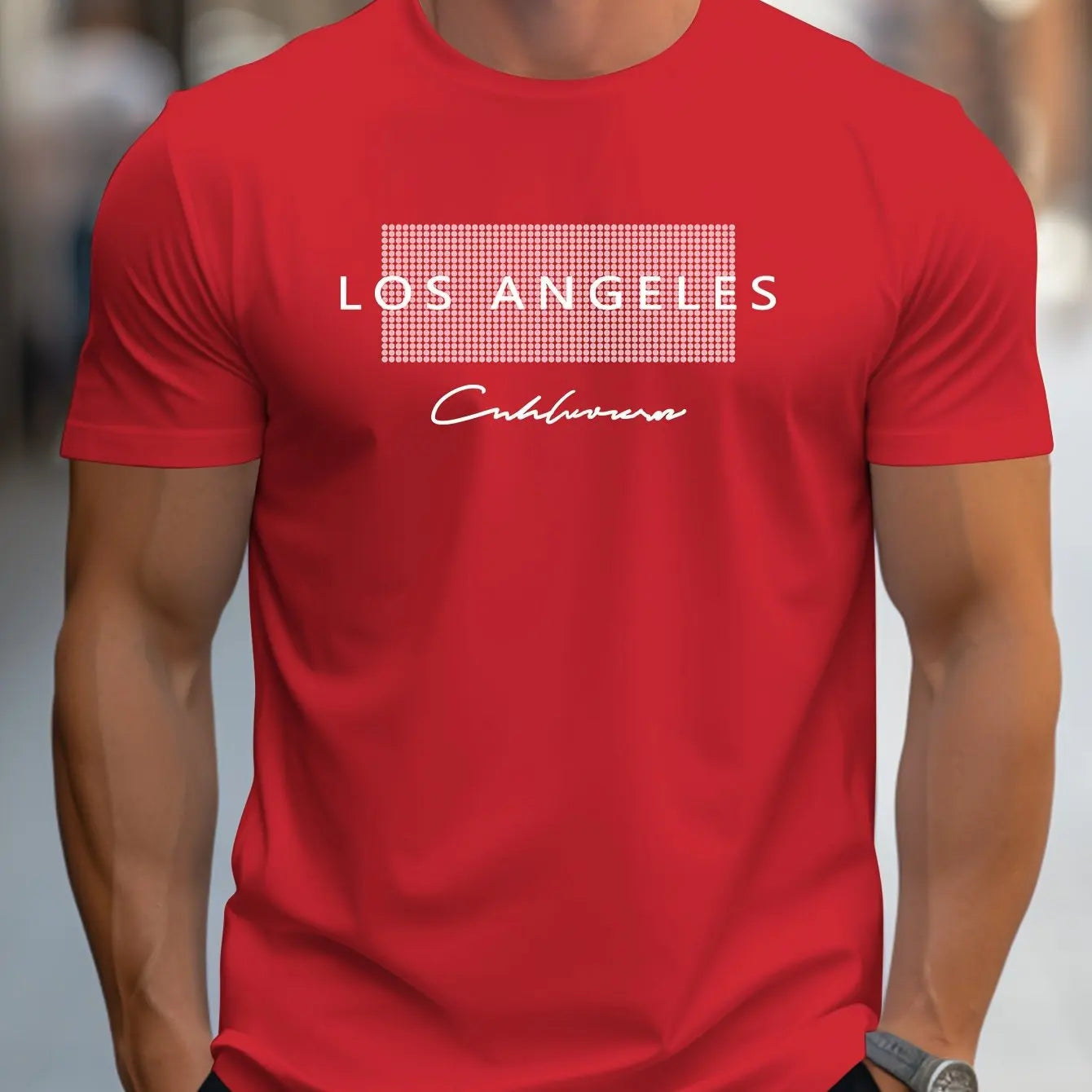 Men's  summer loose fit large Los Angeles Graphic printed slim fit casual sports round neck short sleeved T-shirt top