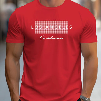 Men's  summer loose fit large Los Angeles Graphic printed slim fit casual sports round neck short sleeved T-shirt top