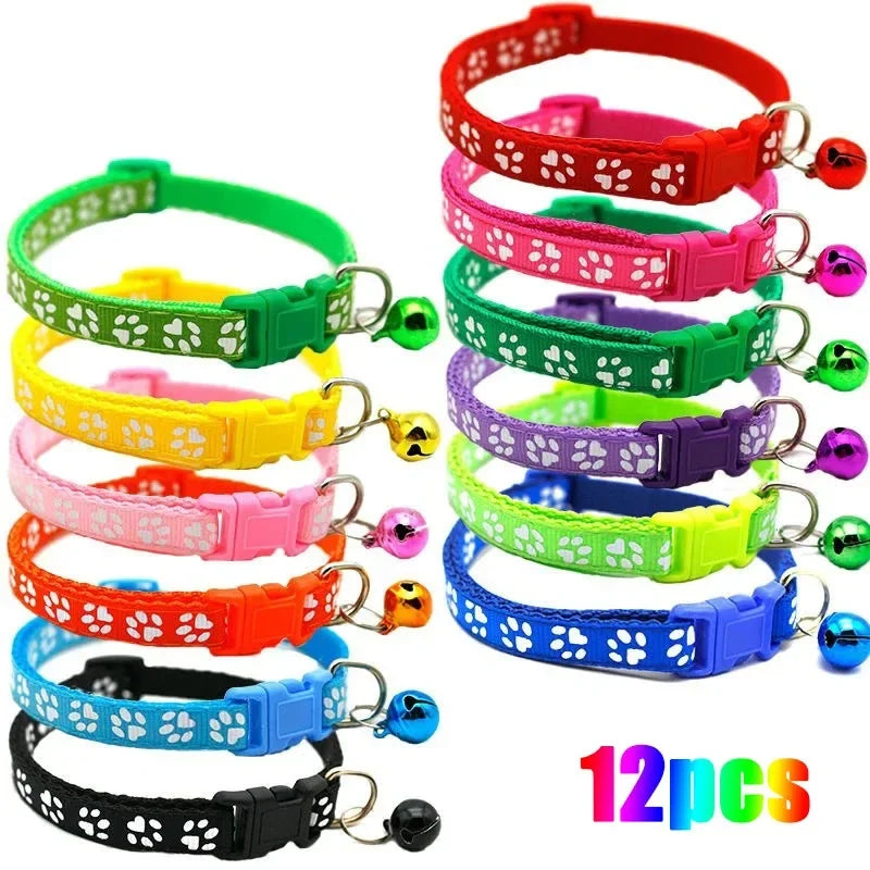 1/3/6/12/18Pcs Hot Pet Cat Bell Collar Dog Print Cat Collar Multi-Color Optional Necklace Ring Cat Rope Collar Pet Supplies