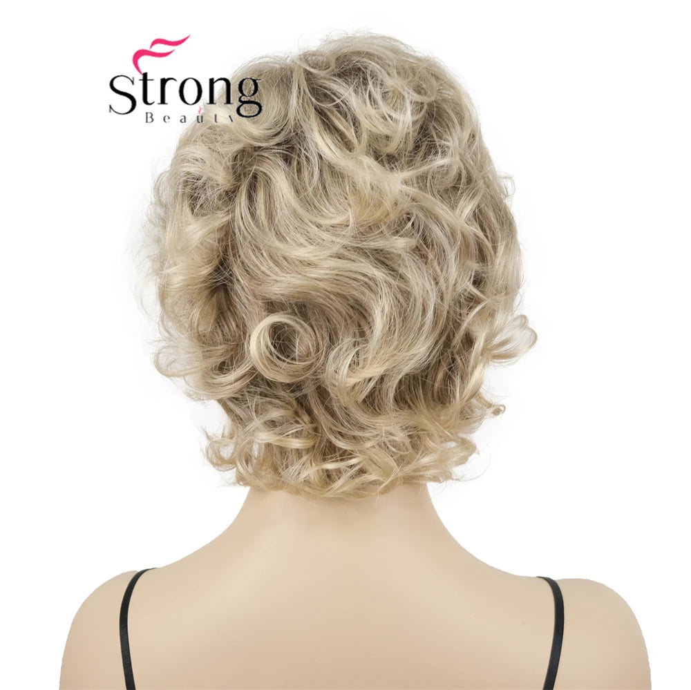 Ombre Blonde Short Curly Wavy Wig with Hair Bangs 100% Imported Premium Synthetic Fashion Blonde Hair Wigs for Women