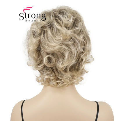 Ombre Blonde Short Curly Wavy Wig with Hair Bangs 100% Imported Premium Synthetic Fashion Blonde Hair Wigs for Women