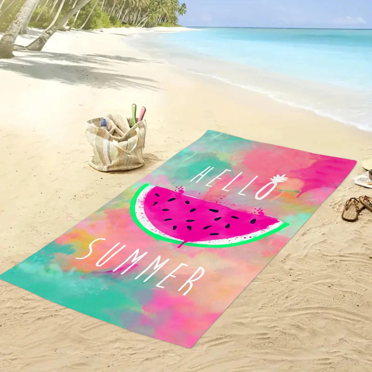 1pc fruit printed large beach towel, ultra-fine fiber towel, outdoor swimming, vacation, camping beach towel
