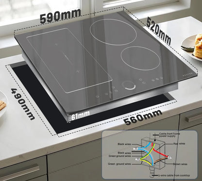 NOXTON 24Inch Induction Hob, 4 Burners with Flex Zone, Power Boost, Pause, 9 Power Levels, Safety Lock, 7200W, 240V Hard wired