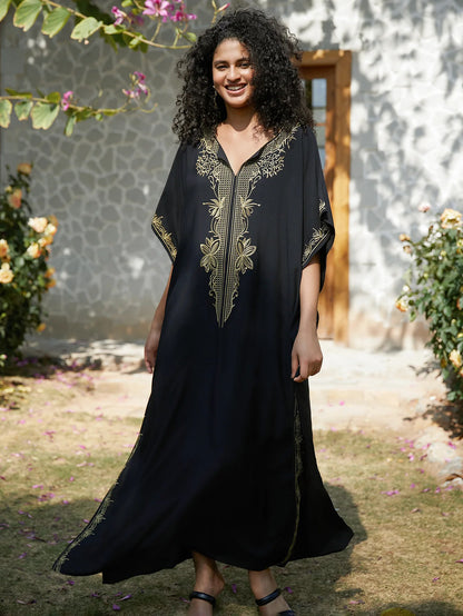 Swimsuit Cover Ups Embroidery V Neck Short Sleeve Swim Cover Up for Women Kaftan Dresses