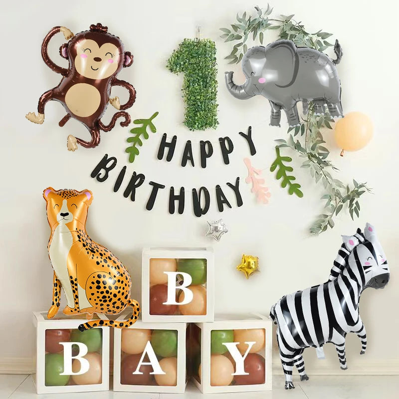 1Pc Cartoon Animals Lion Monkey Elephant Leopard Foil Balloon Jungle Safari Birthday Party Air Globos Decorations Kids Gift Toys