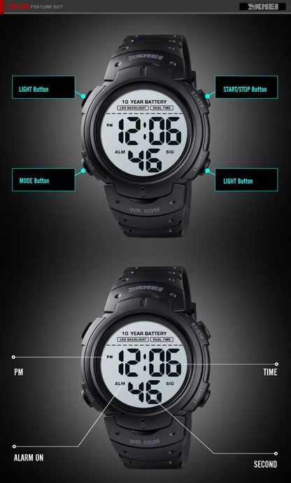 Skmei Led Light Display Chrono Digital Sport Watches Mens 10bar Top Waterproof Wristwatch 10 Year Battery Life Alarm Date Clock