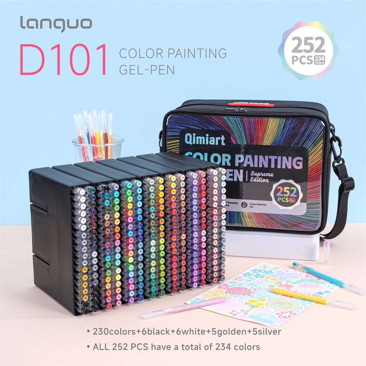 Languo 234colors/252 PCS Multi-Color Handbook Pen 0.6mm Large Capacity Gel Pen Marker Pens Set School Office Supplies Stationery
