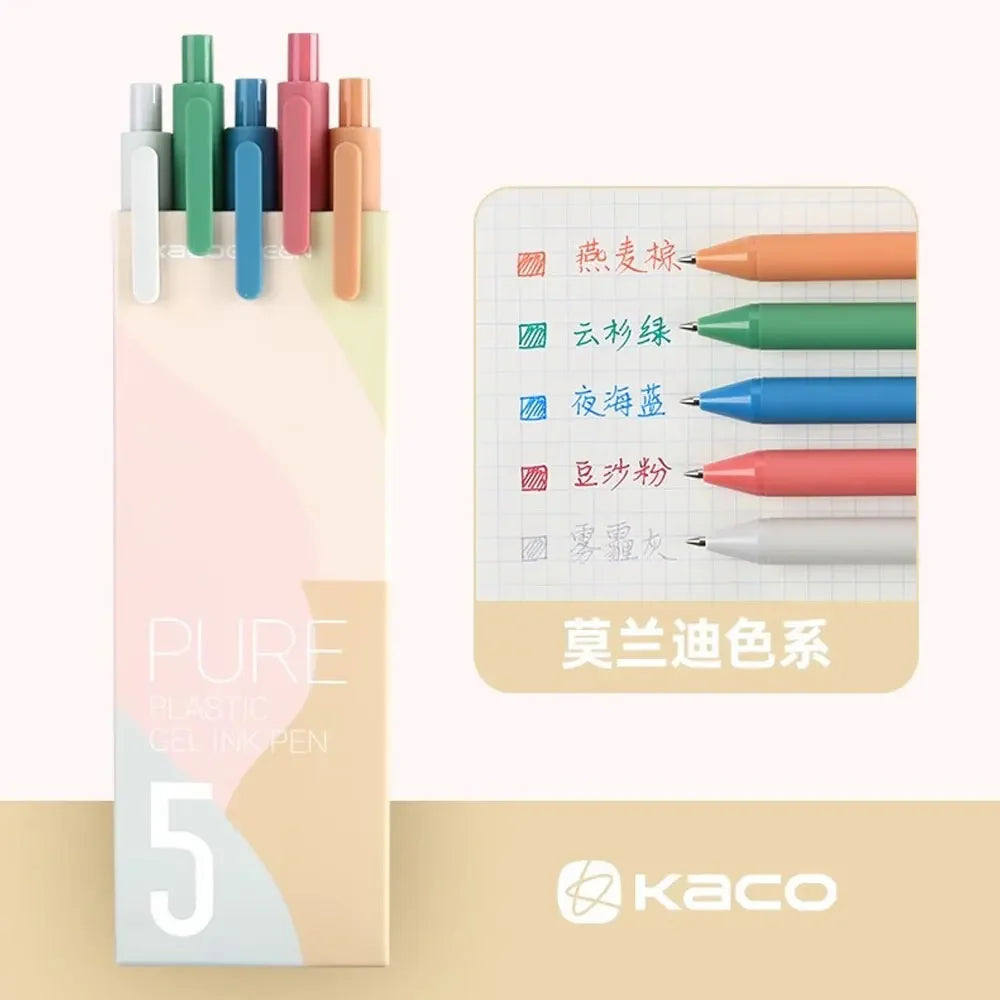 5Pcs New 2025 Kaco Sunrise Impression Cute Colors Gel Pens 0.5mm Retractable Kawaii Pen Stationery for Kids School Supplies