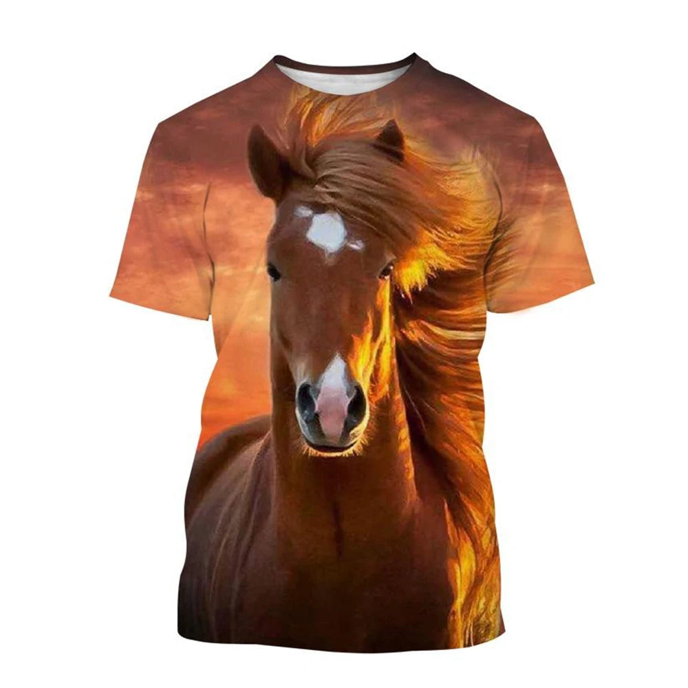 Summer hot selling fashion animal horse 3D printing print neutral casual Harajuku style comfortable short sleeved top