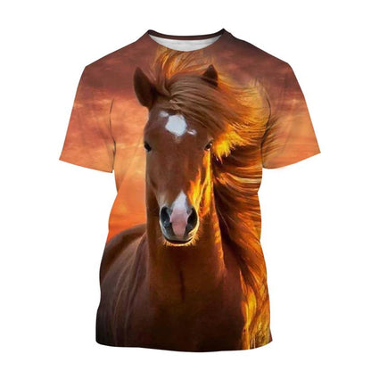 Summer hot selling fashion animal horse 3D printing print neutral casual Harajuku style comfortable short sleeved top