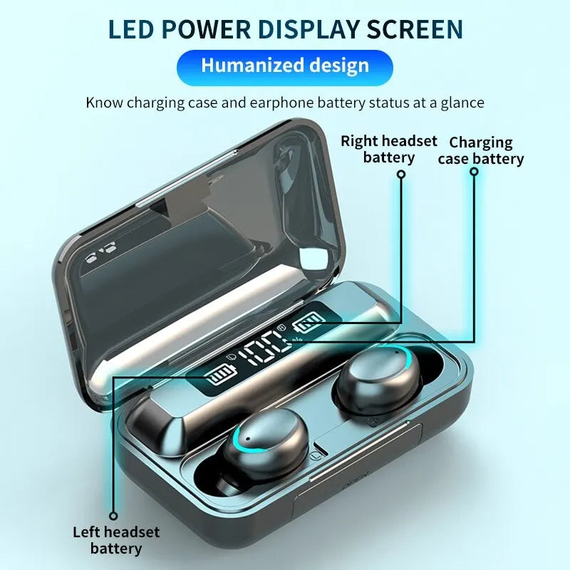 New TWS F9 Wireless Bluetooth Headset 5.0 Earphones Bluetooth Headphones with Mic Earbuds 2000mAh Charger Box LED Display Fone