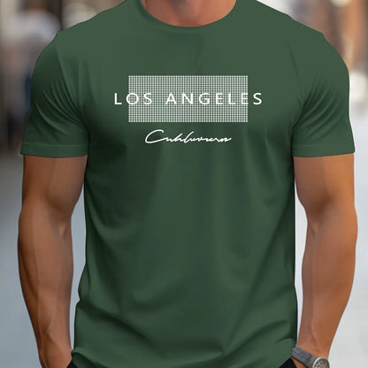 Men's  summer loose fit large Los Angeles Graphic printed slim fit casual sports round neck short sleeved T-shirt top