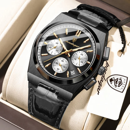 POEDAGAR Business Functional Male Watch Waterproof Luminous Chronograph Date Sports Men Wristwatch Leather Men's Quartz Watches