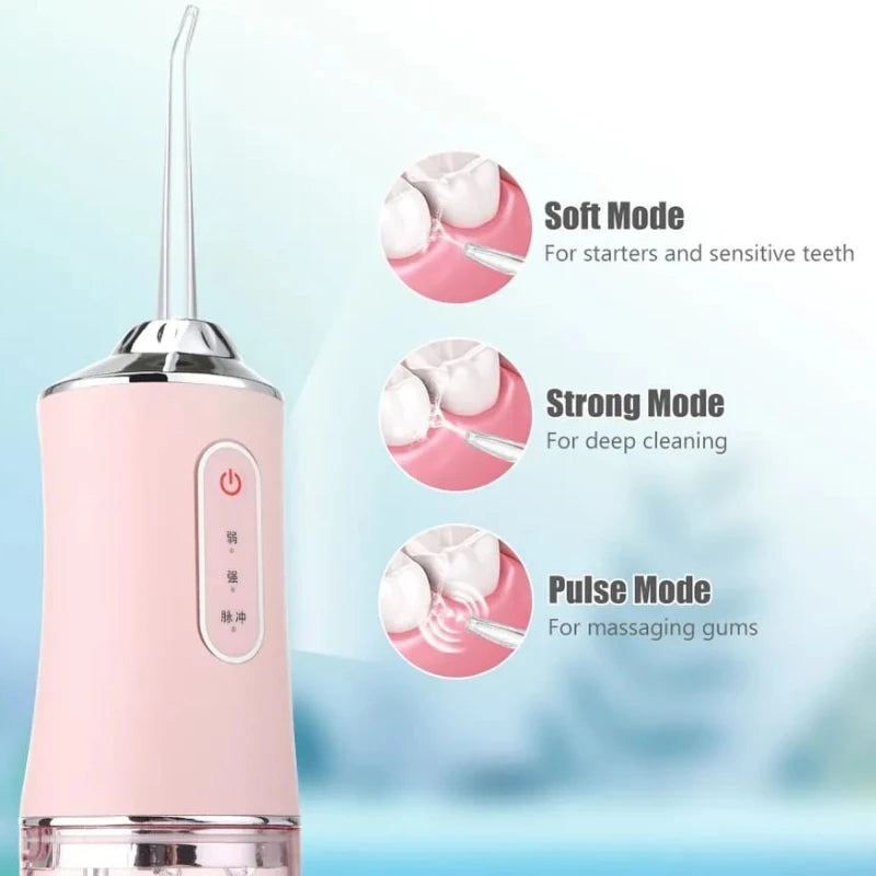 Portable Oral Irrigator Dental Water Flosser USB Water Jet Floss 4 Jet Tip 220ml 3 Modes IPX7 1400rpm Mouth Washing Machine