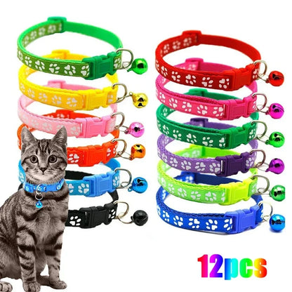 1/3/6/12/18Pcs Hot Pet Cat Bell Collar Dog Print Cat Collar Multi-Color Optional Necklace Ring Cat Rope Collar Pet Supplies