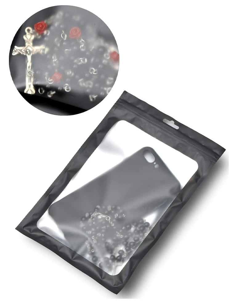 10/50 Pcs Resealable Mylar Bags, Sealable Odor Proof Foil Pouch Bag with Clear Window Jewelry Small Bussiness Packaging Supplies