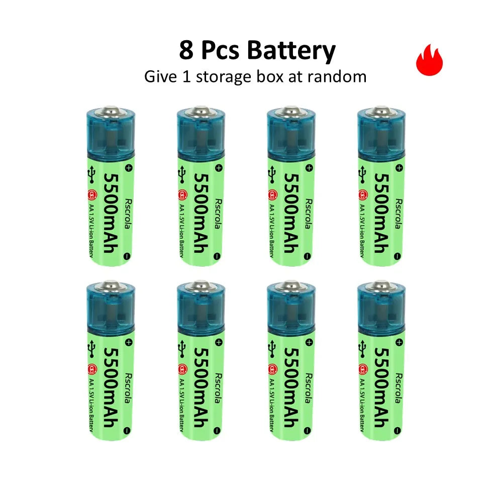 Universal AA Rechargeable Battery Durable 5500mAh Li-ion Battery AA USB Direct Charging for Toys Clocks Game Controllers Cameras