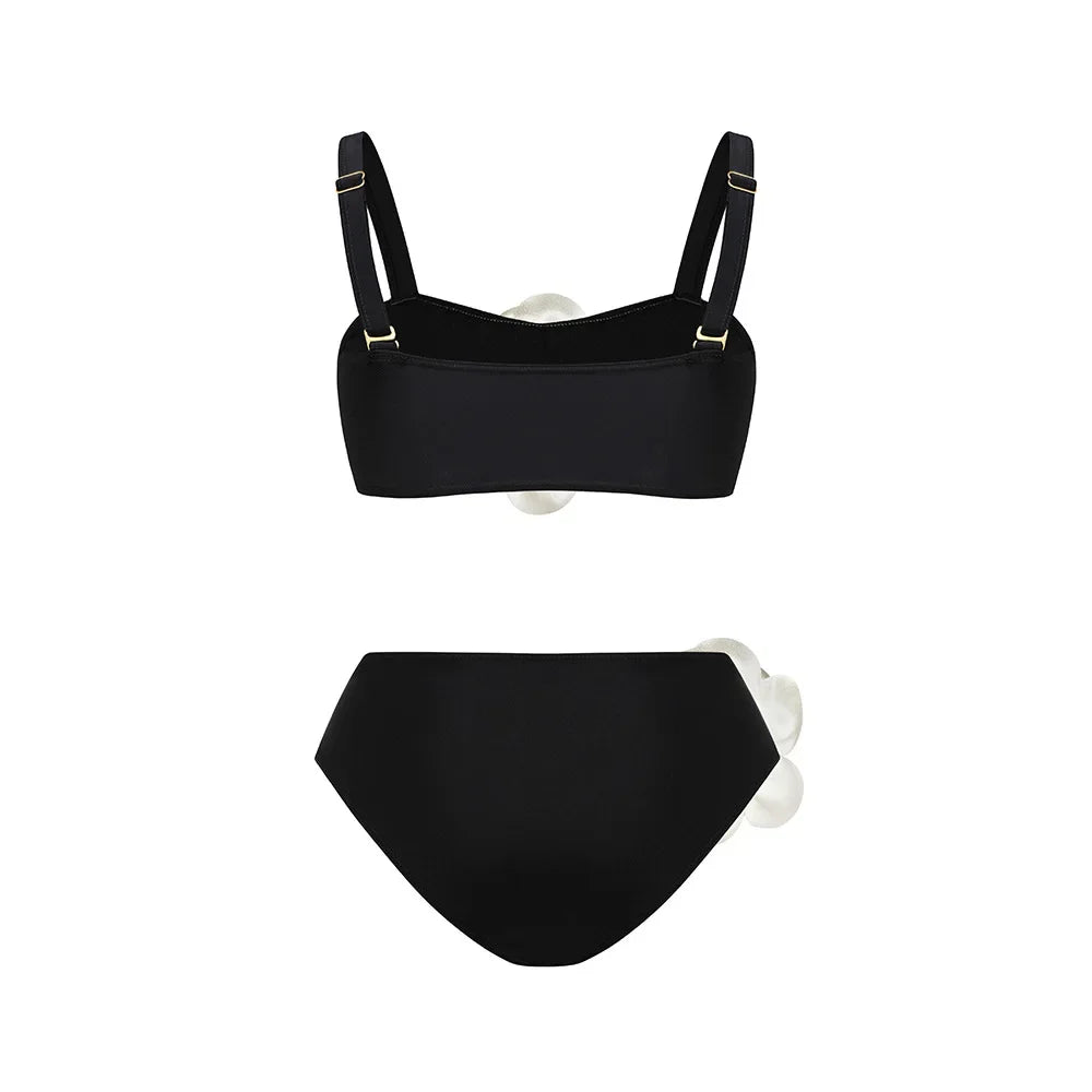 2026 New Sexy White 3D Flower Solid Two Piece Push Up Bikini Set Luxury Swimwear Women Swimsuit Beachwear Summer Bathing Suit