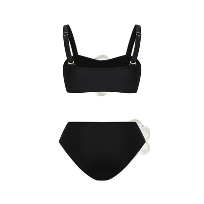 2026 New Sexy White 3D Flower Solid Two Piece Push Up Bikini Set Luxury Swimwear Women Swimsuit Beachwear Summer Bathing Suit