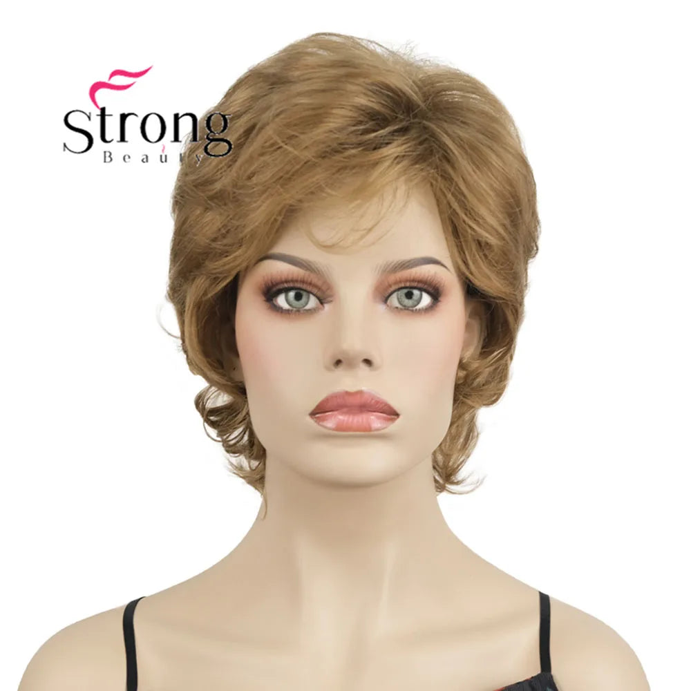 Ombre Blonde Short Curly Wavy Wig with Hair Bangs 100% Imported Premium Synthetic Fashion Blonde Hair Wigs for Women