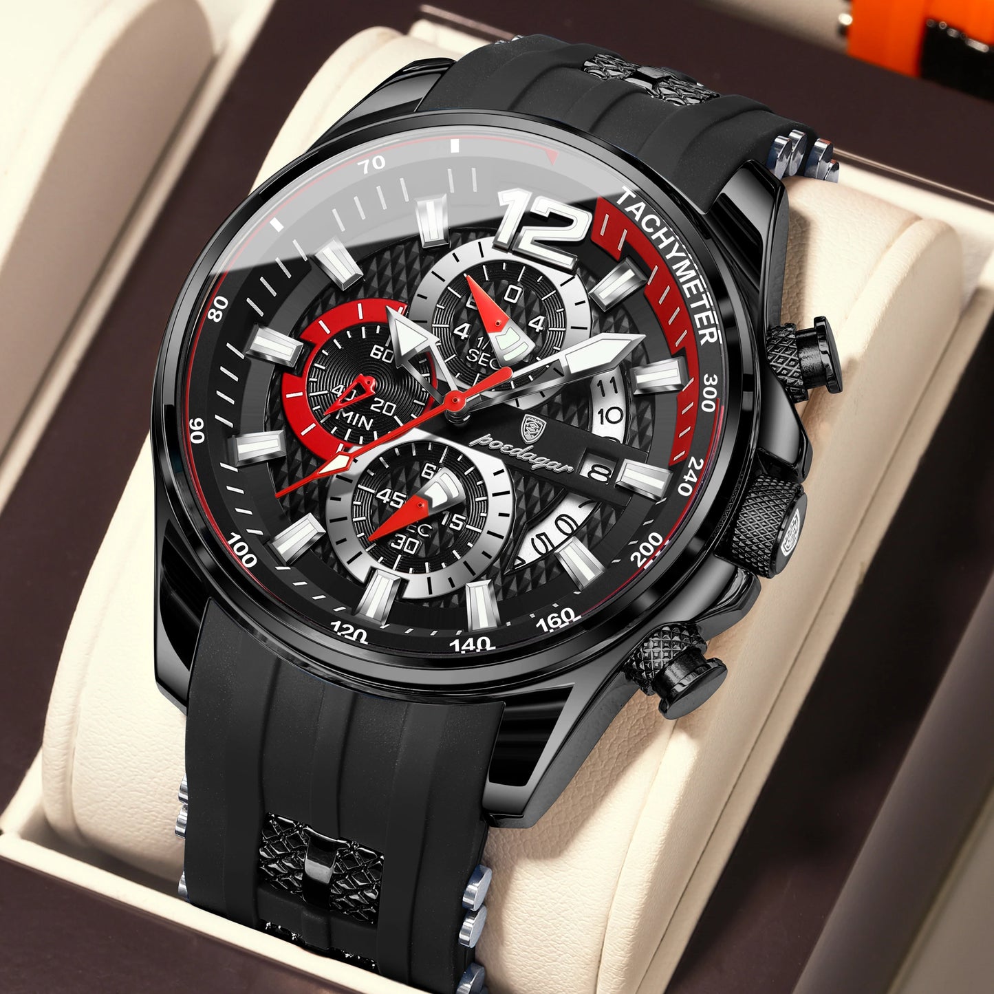POEDAGAR Functional Watch For Men Date Chronograph Luminous Waterproof Silicone Classic Male Watch Quartz Original Men's Watches