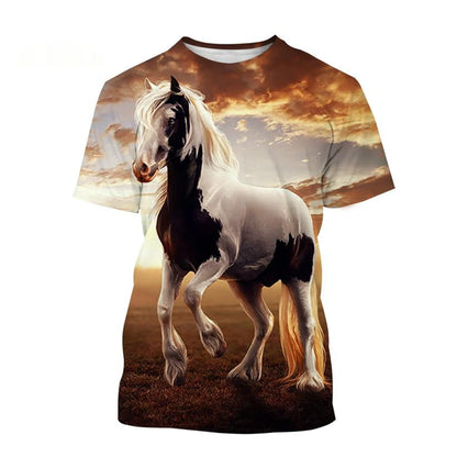 Summer hot selling fashion animal horse 3D printing print neutral casual Harajuku style comfortable short sleeved top