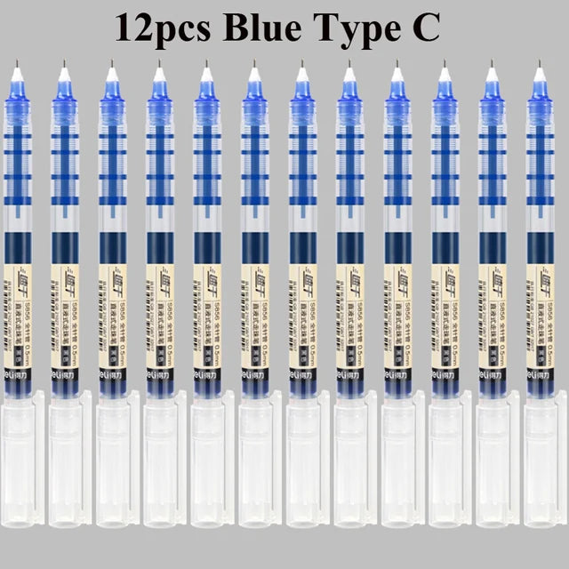 Deli Rollerball Pens, 12 Pack Blue/ Black Liquid Ink Ballpoint Gel Pens, 0.5 mm Fine Tip Rolling Ball Pens for Writing Drawing