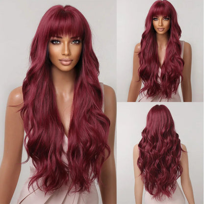HENRY MARGU Long Brown Wavy Synthetic Wigs Middle Part Natural  Curly Wig for Black Women Cosplay Daily Heat Resistant Fake Hair