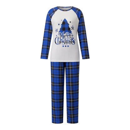 Christmas Family Matching Pajamas Sets Adults Kids Letter Tree Printed Long Sleeve Tops with Plaid Pants Xmas Family Sleepwear