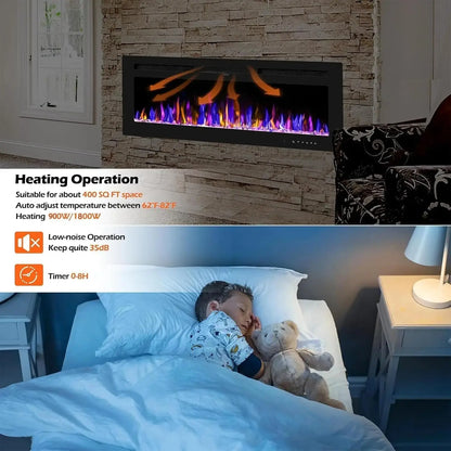 Electric Fireplace, 3 in 1 3D Wall-Mounted with 1800W Heating/12 Flame Effect LED Color Modes/Remote Control/Timer Up to 12h