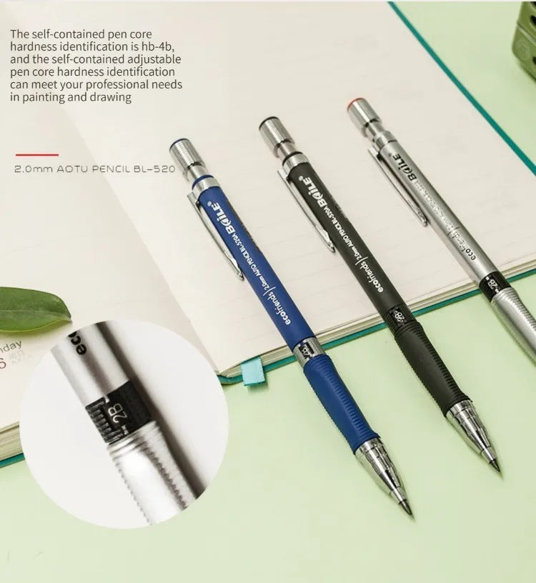 2.0mm Mechanical Pencil Black / Color Lead Refill 2B Sketching Pencil Art Sketch Painting Writing For School & Office Stationery