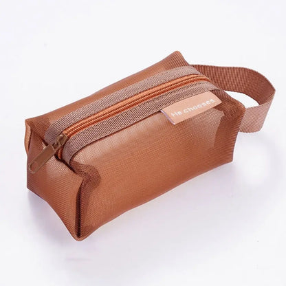 Fashion Cosmetic Bag Stationery Case Square Mesh Storage Pouch Mini Zipper Coin Purse Large Capacity Key Bags