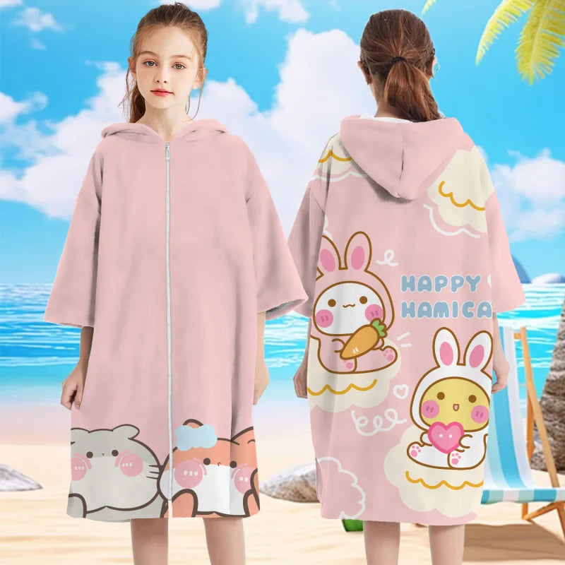 Kids Hooded Bath Beach Poncho Towels Microfiber Swim Cover-ups Surf Poncho Quick Dry Changing Bathrobe Child Swimming Towels