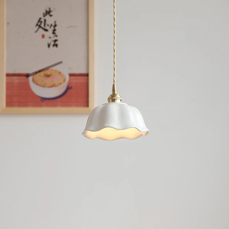 IWHD White Ceramic LED Pendant Lamp Bedroom Study Balcony Wire Adjustable Copper Socket Nordic Modern Home Decor Hanging Lights
