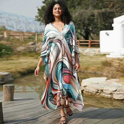 Plus Size Kaftan Dress for Women Hawaiian Batwing Sleeve Beach Cover Up Summer Swimsuit Dresses