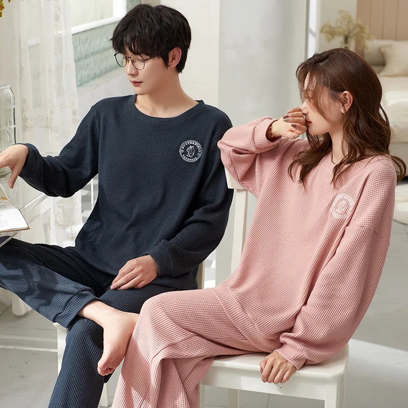 Autumn Couple Pajamas Sets Cartoon Men Sleepwear Leisure Cotton Plus Size Long Sleeve Women Homewear pijama Homme Mujer Dropship