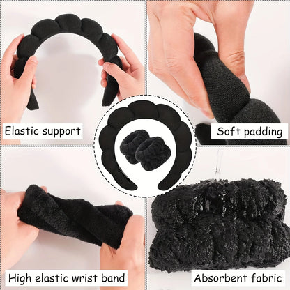 5PCS Spa Headbands and Bracelets, Including Hairpins, Face Wash and Skincare Headbands, Waterproof Makeup Headbands