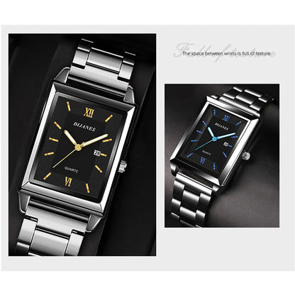 Fashion Mens Business Watches for Men Rectangle Stainless Steel Quartz Wrist Watch Man Casual Leather Watch relogio masculino