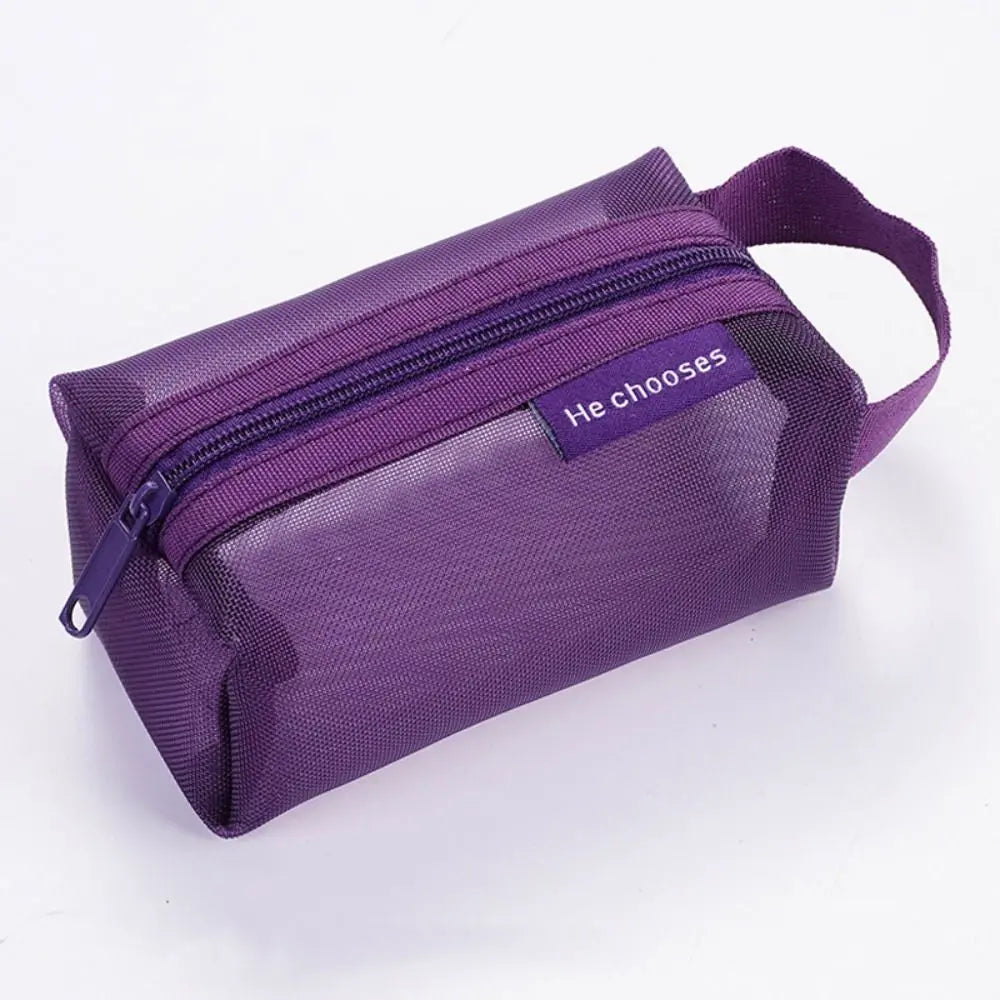 Fashion Cosmetic Bag Stationery Case Square Mesh Storage Pouch Mini Zipper Coin Purse Large Capacity Key Bags