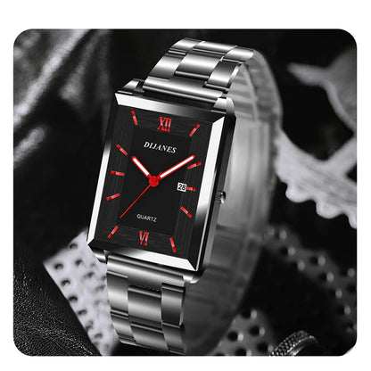 Fashion Mens Business Watches for Men Rectangle Stainless Steel Quartz Wrist Watch Man Casual Leather Watch relogio masculino
