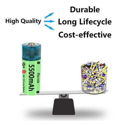 Universal AA Rechargeable Battery Durable 5500mAh Li-ion Battery AA USB Direct Charging for Toys Clocks Game Controllers Cameras