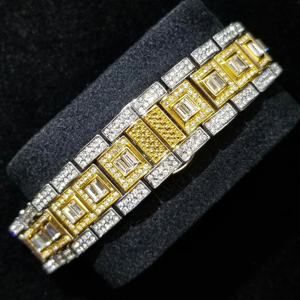 TikTok Hot Diamond Wristwatch For Men Luxury 18K Gold Plated Quartz Watches Day Date Nightclub Party Watch Unisex Rapper Jewelry