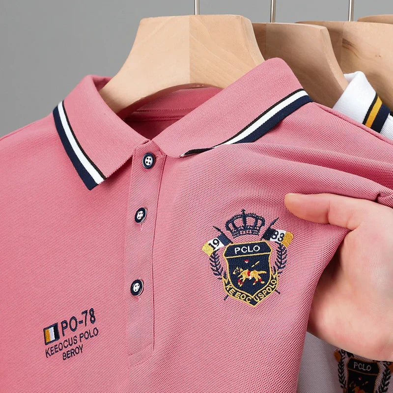 New Men's Casual Embroidery Short Sleeve Polo Shirt Fashion Solid Color Top